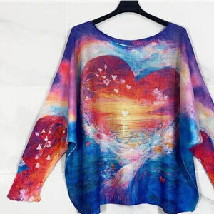 L128 Loowie Sunset Heart Printed Knit Sweater | Round Neck | One Size S-L